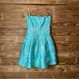 New York & Company Turquoise Dress with Silver Floral Design